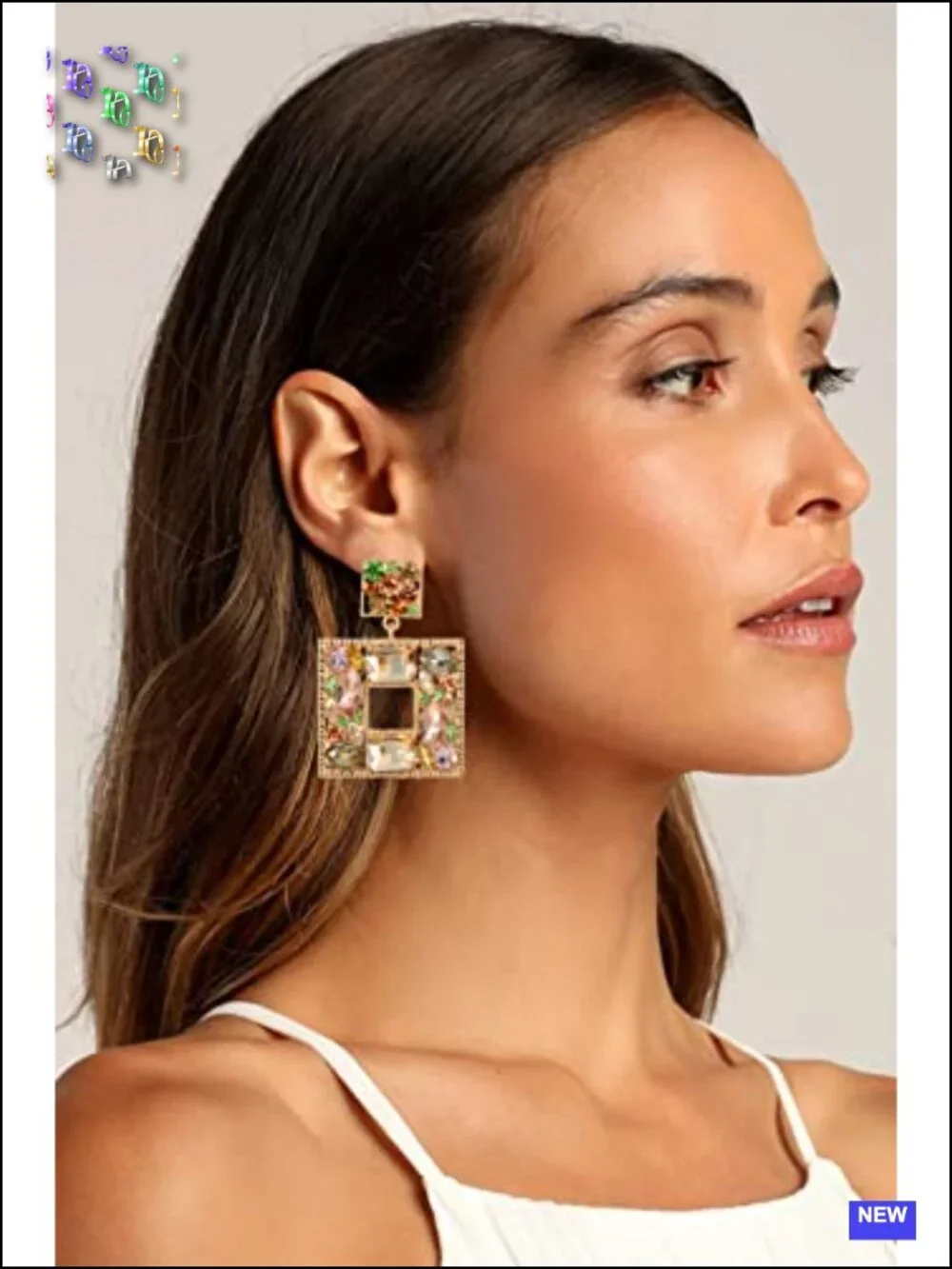 Rhinestone Square Statement Dangle Earrings Hypoallergenic Gold Plated Crystal